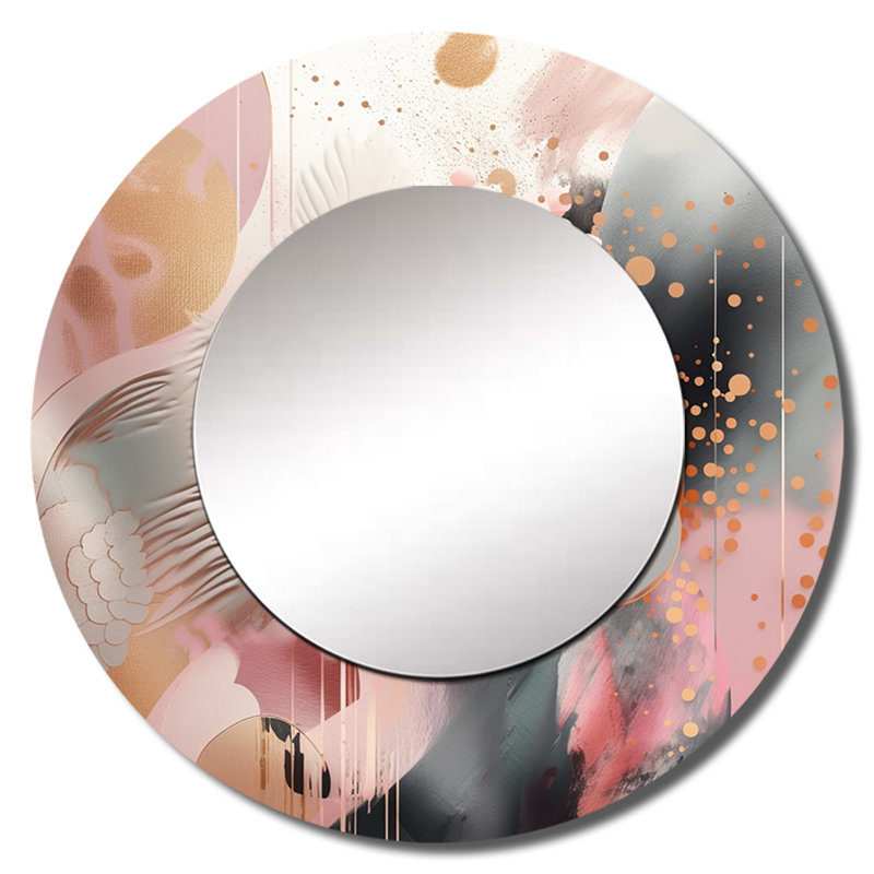 «Ragne Pink Rosegold Stripes Complexity V», miroir décoratif de formes transitionnelles, miroir mural rond moderne, impression d'art en métal