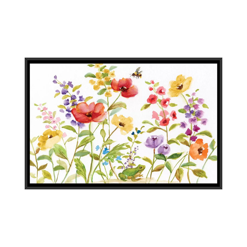 «Garden Frog», reproduction sur toile, H 18 po x l 26 po x P 1,5 po, Toile avec cadre noir, Pas de tapis