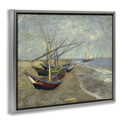 Art mural sur toile flottant avec bateaux de pêche classiques sur la plage par one1000paintings