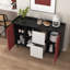 Buffet noir avec portes rouges, 2 tiroirs et rangement ouvert - Armoire d'appoint moderne pour la cuisine ou la salle à manger-1881267609