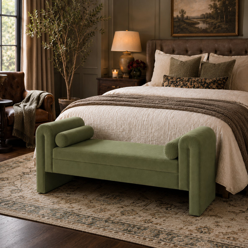 Banc de rangement moderne vert de 152 cm (60 pouces) en bois extra long pour deux personnes avec rangement dissimulé, idéal pour une chambre, un salon, une salle de jeux, une entrée ou un vestiaire.