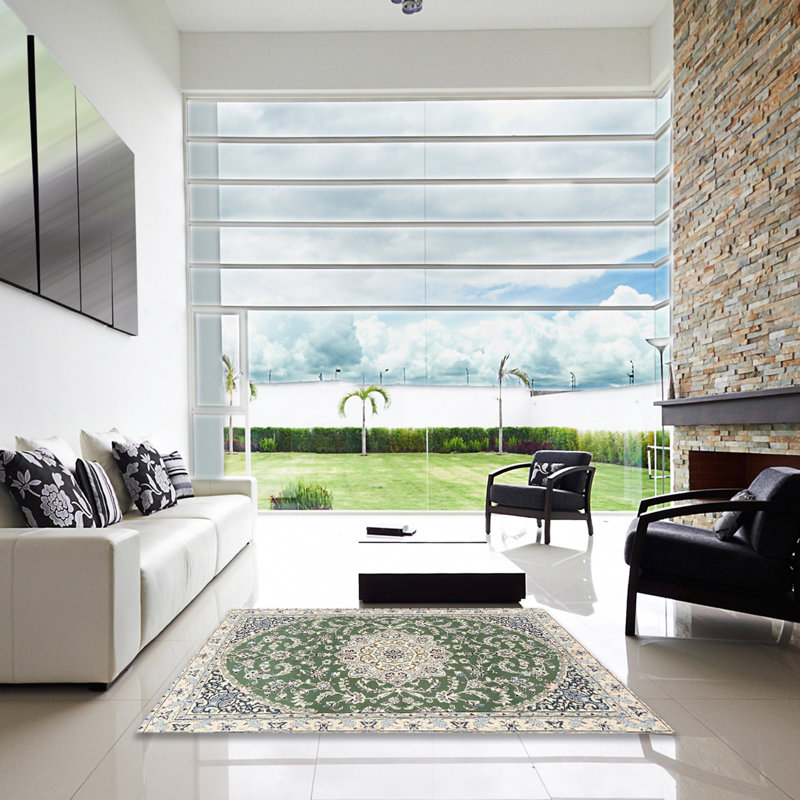 Tapis traditionnel vert / gris Jupiter, Carré 5 pi