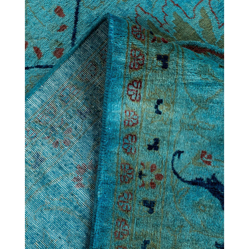 Tapis bleu noué à la main de conception unique Chimel