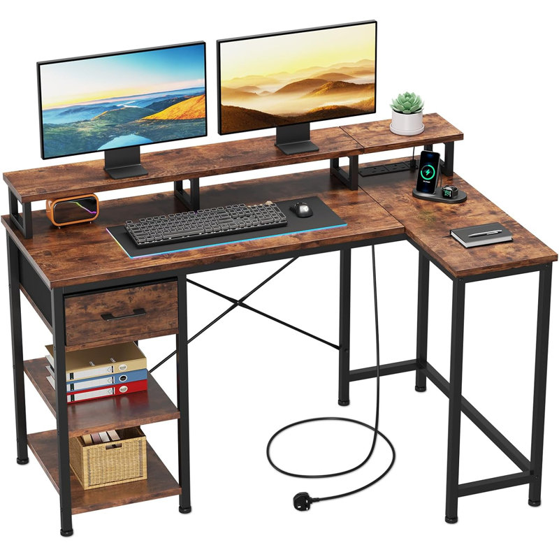L-Shaped Metal Base Computer Desk