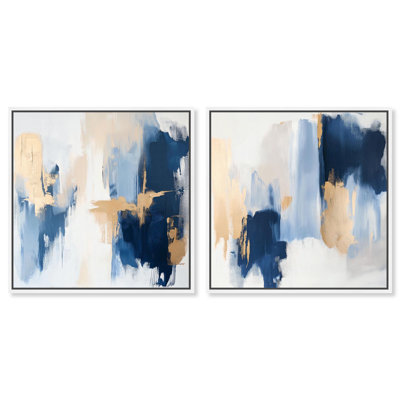 Tranquil Blue Depths Set Canvas Print Blue And Sage Wall Decor Set by Art Remedy, Black Frame, 12 x 12