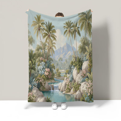 Couvertures de feuilles de palmier tropicales à motif de feuilles de coco grises et tropicales