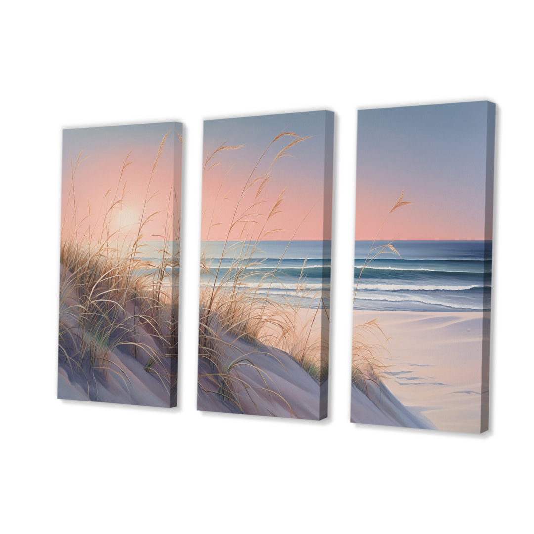 " Ocean Serenity Gentle Pink Pastel Beach Sunset I " 3 - Pieces Design Art 