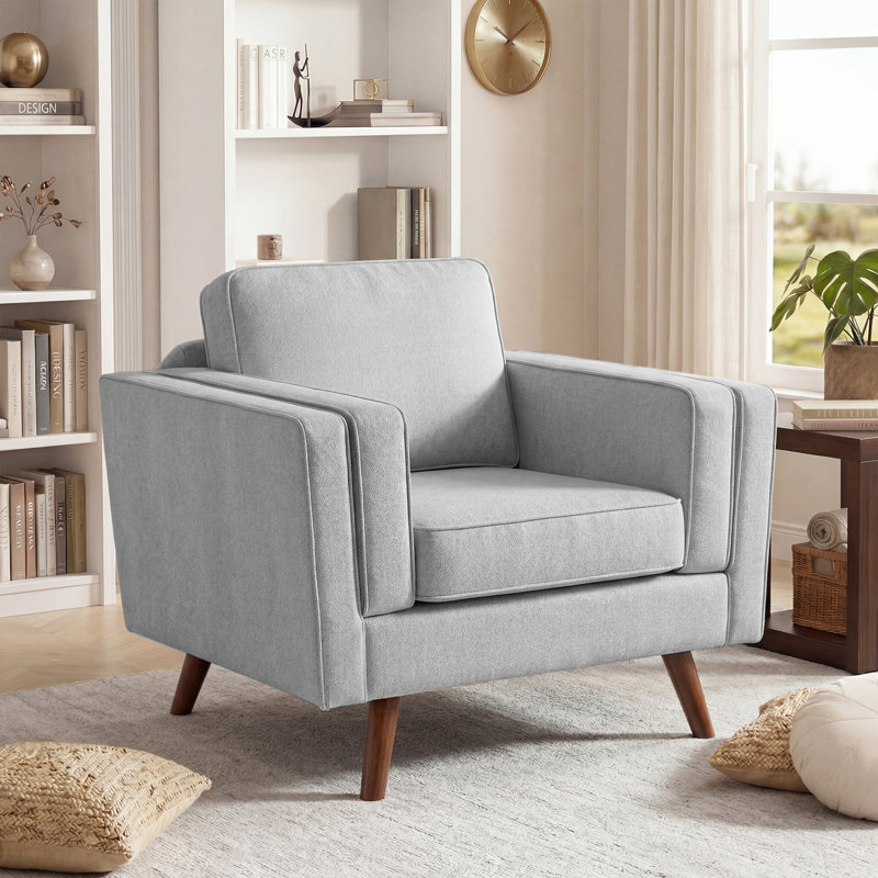 Fauteuil d'appoint rembourré de 39,3 po de largeur avec pieds en bois massif Havens, Dark Grey Chenille