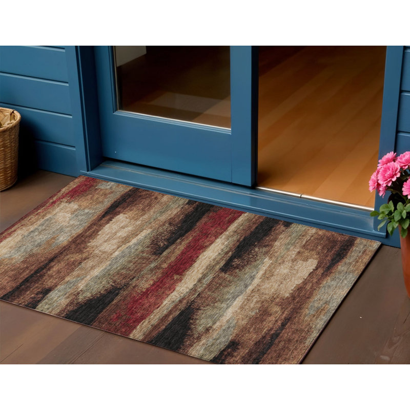 Tapis extérieur lavable abstrait beige et bourgogne 3 pi x 5 pi