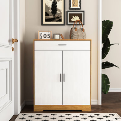 Freestanding Shoe Cupboard With 4 & 1 Drawer, Wooden Storage For Living Room, Adjustable Shelves Abundant Room 4 Organizer Cabinet Bathroom, Easy To Clean