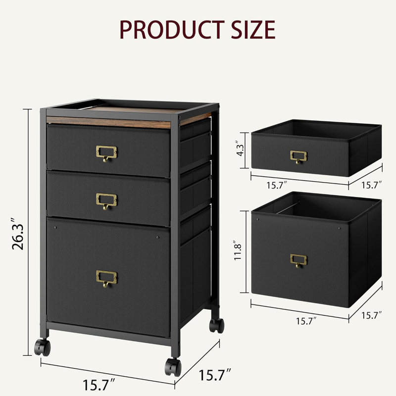 Versatile 3-Drawer Mobile File Cabinet – Compact Fabric Storage Solution with Wheels for Home Office, Accommodates Letter and A4 Documents