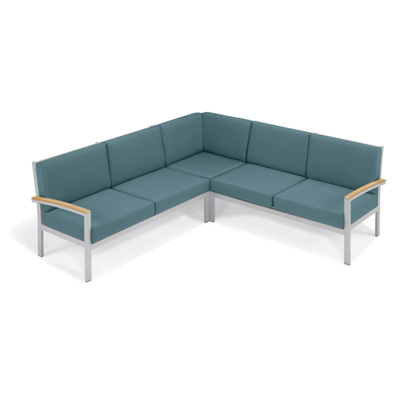 Travira Left Arm Facing Sectional Piece with Cushions, Ice Blue