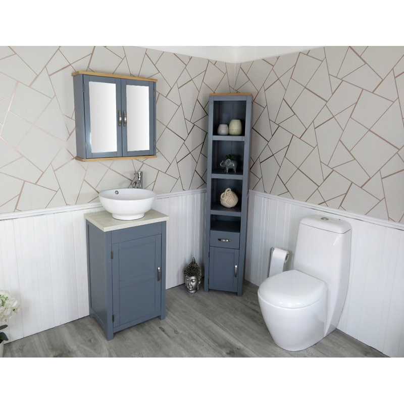 Scurlock 515 mm Freestanding Cloakroom Vanity with Vessel Stone Basin, White Quartz, Grey