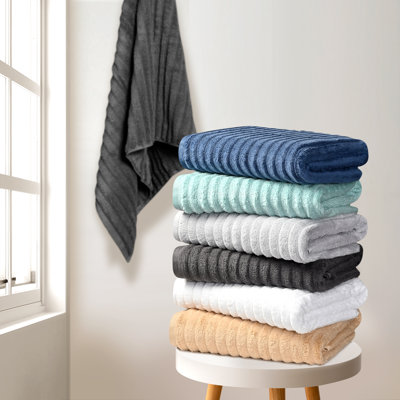 Bibb Home 4 Pack Ribbed Egyptian Cotton Bath Towel Set