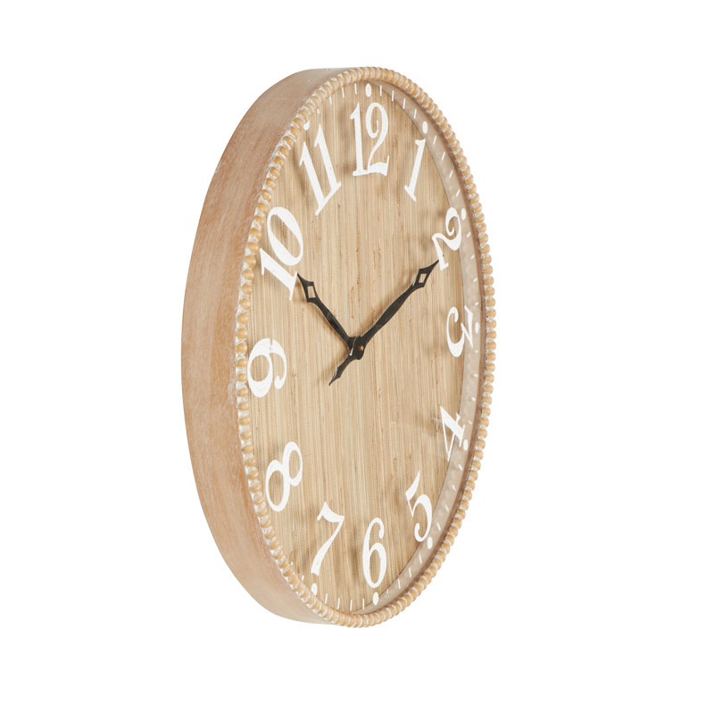 Cole And Grey Wood Distressed Wall Clock With Beaded Frame, Brown/White
