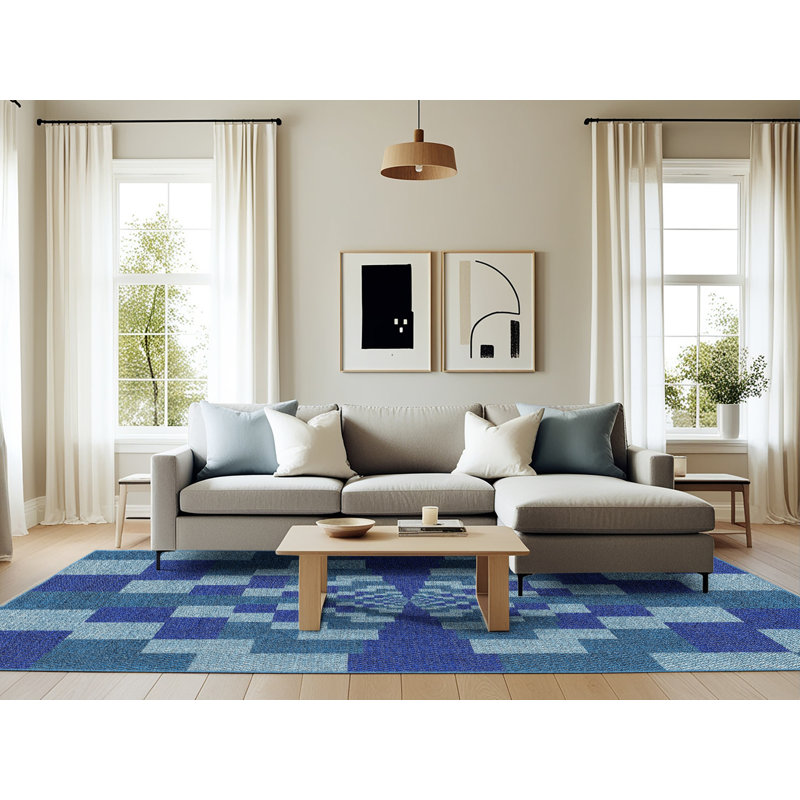 Tapis de zone bleue à motifs, Rectangle 6 pi x 9 pi