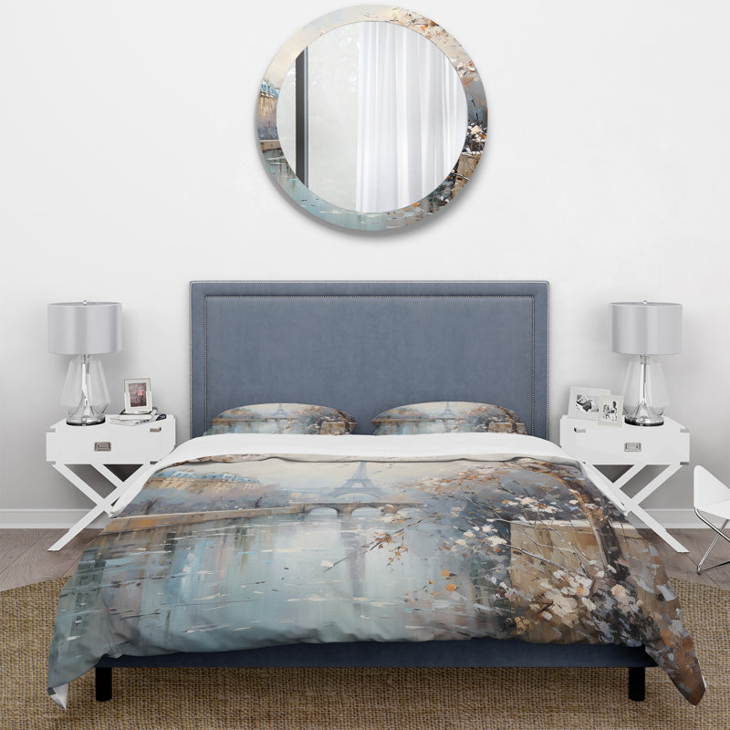 Hiver Paris Tour Eiffel City Charm I - Ensemble de housse de couette Cityscapes - Microfibre de polyester