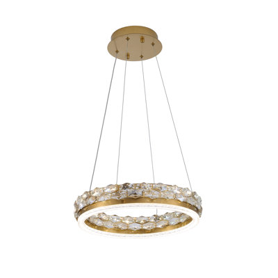 1-Light Brass LED Pendant With Crystal Accents