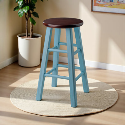 Chasteen Four Leg Counter Stool in Brown and Light Blue, 24.01'' H X 13.20'' W X 13.20'' D