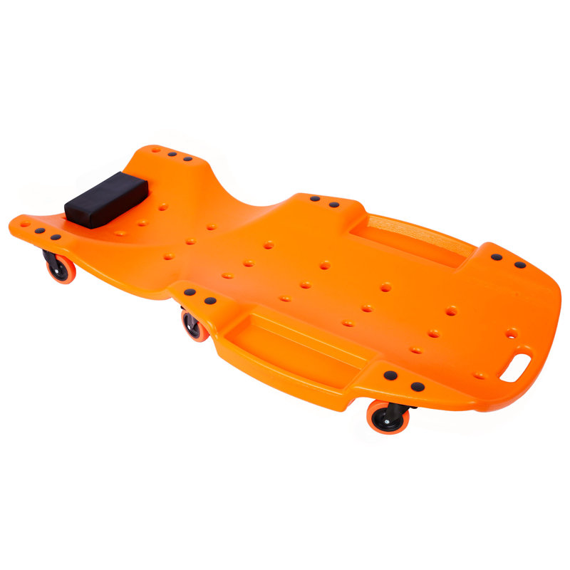 Corps en plastique PEHD ergonomique en plastique moulé par soufflage de 48 po avec appui-tête rembourré et deux plateaux à outils - Capacité de 440 lb ORANGE