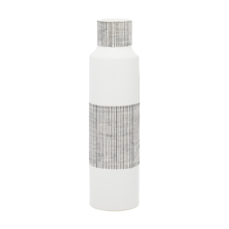 Cosmoliving By Cosmopolitan White Ceramic Modern Vase, 22.05" H x 5.9" W x 5.95" D