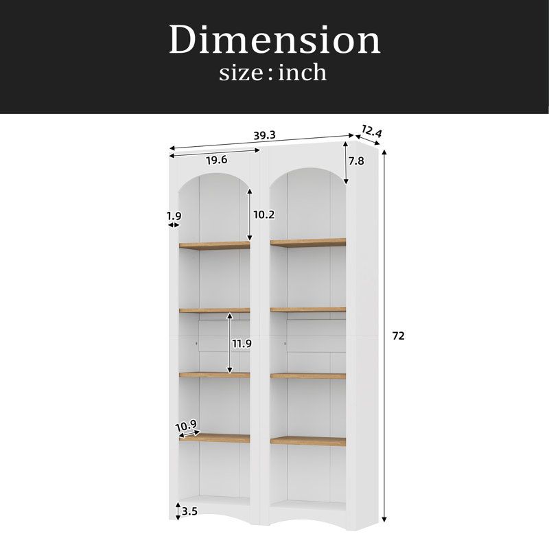 Free Standing 5 Tier Bookshelves, Bookcases Set Of 2, Farmhouse Two-Tone Storage Cabinet With Adjustable Shelves, Modern 72"H Kitchen Pantry Cabinet For Living Room, Home Office