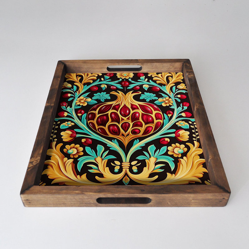 Élégant plateau en bois massif 18,9 x 15,0 x 1,6 pouces | Impression UV sur panneau de fibres à densité moyenne de 0,2 pouce d'épaisseur | Parfait pour servir, organiser et décorer la maison | Conception durable et élégante pour toutes les occasions