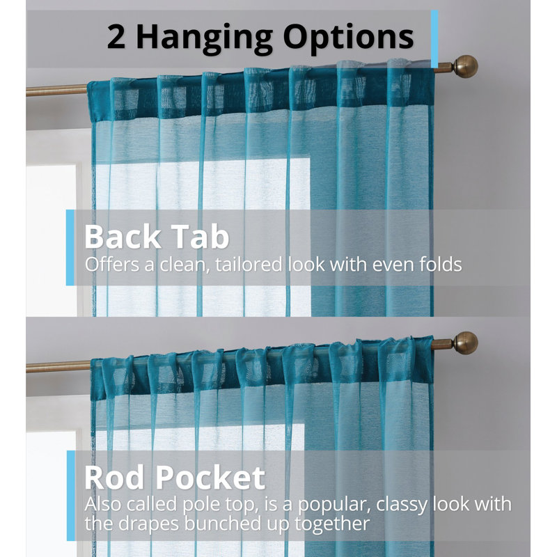 Lauren Semi Sheer Curtain Pair, 54" W x 63" L, Gray Teal