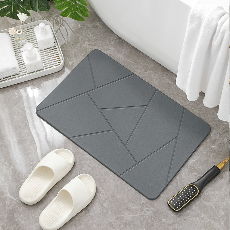 Gray Hard Diatomite Quick-Dry Stone Bath Mat - 24" X 15" with Irregular Lines, Gris