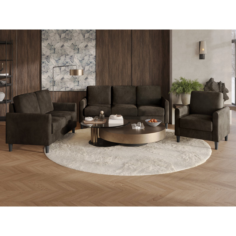 Ensemble de salon en velours 3 pièces Goliad, 3 pièces: chaise, causeuse, canapé, Brun