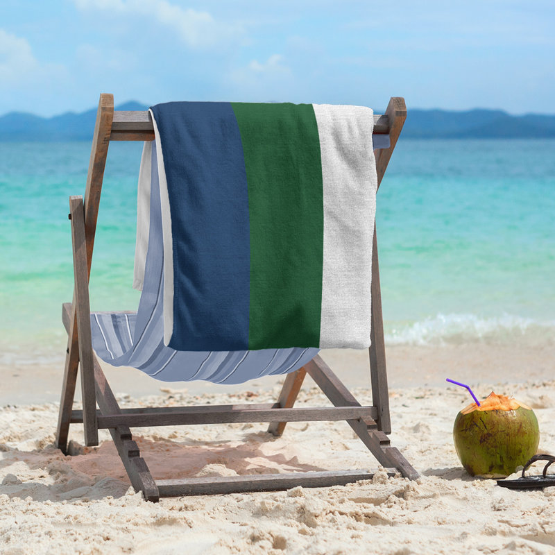 Lightweight Beach Towel, Navy/Green/White