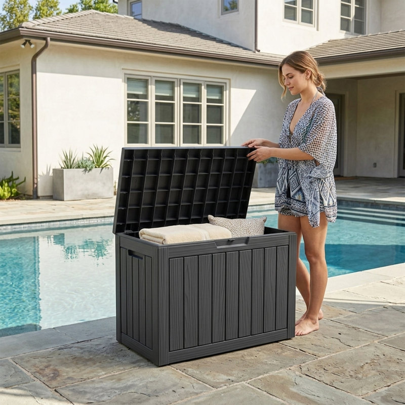 Boîte de terrasse verrouillable en résine résistante à l'eau 50 gallons Decksplore, Noir