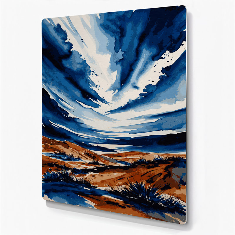 Aquarelle paysage 2, art mural gris en métal, H 30 po x l 20 po