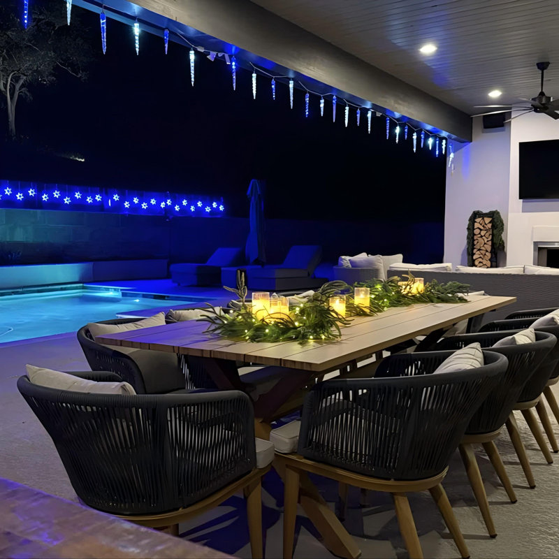 Ensemble repas pour patio en osier pour 10 personnes avec table rectangulaire Braylin