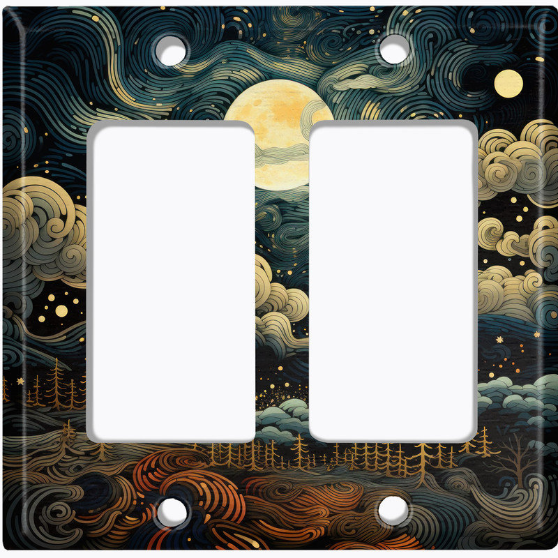 Couvercle de plaque d'interrupteur en métal; Bascule à 4 bandes US standard - art de pleine lune, # 4 Quad bascule