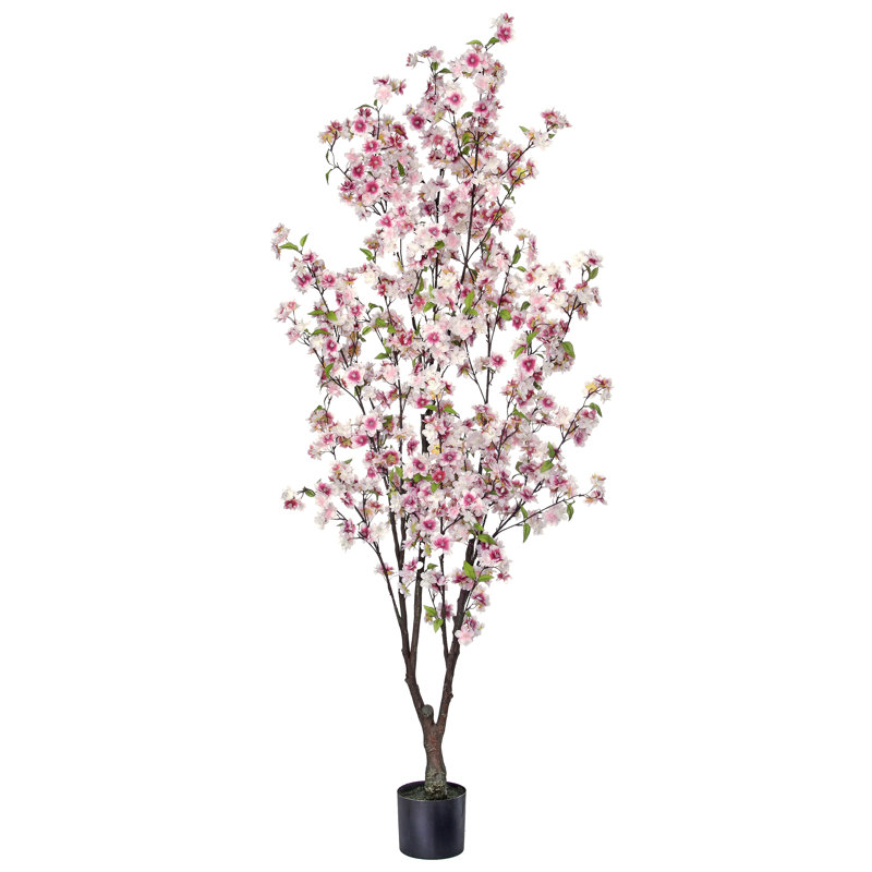 Cerisier en fleurs artificiel en pot, H 66 po x l 12 po x P 12 po, Rose