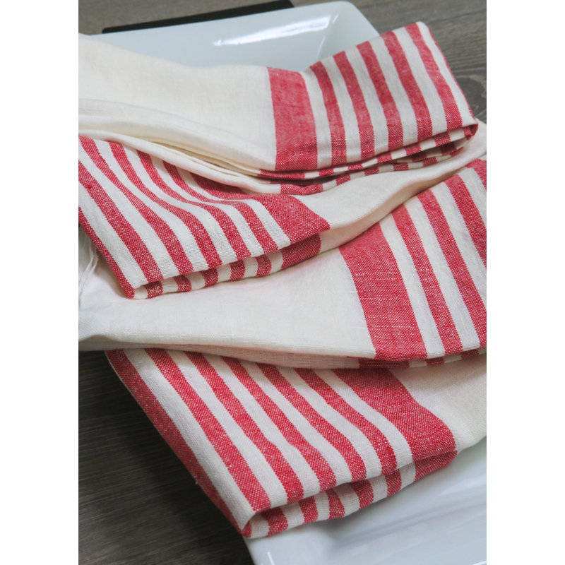 Brittany Square Napkin, White/Red