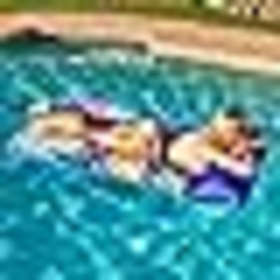 Inflatable Pool Floats Raft - XL Fabric Covered Pool Mat Lounger Floaties For Adults, Ultra Comfort Inflatable Water Float With Headrest For Beach Lake Swimming Pool Floating 68"X34" (Blue)