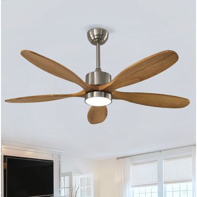 Modern Farmhouse Ceiling Fan with Lights Reversible 6-Speed DC Motor, Satin Nickel
