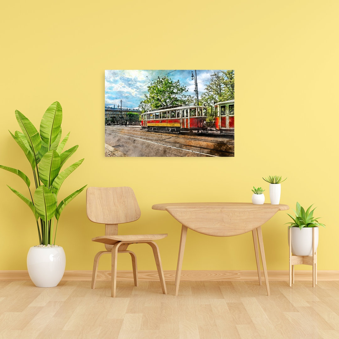 Vintage City Tram Classic Retro Vintage Architecture City Wall Art Print