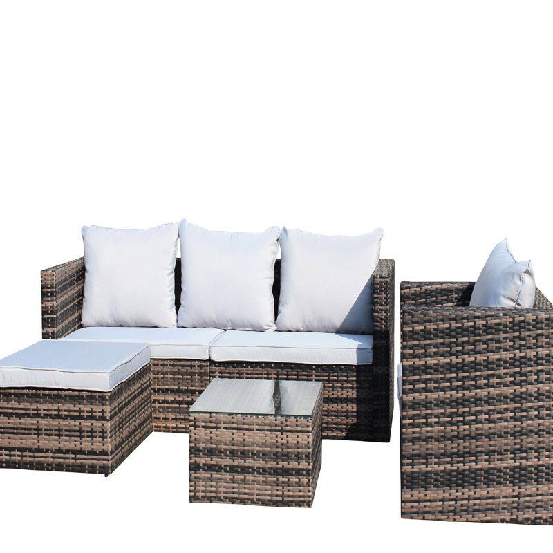Ensemble de meubles d'extérieur pour groupe de meubles 4: Pe et table basse avec coussins - Ensemble de 4 sièges faciles à nettoyer: