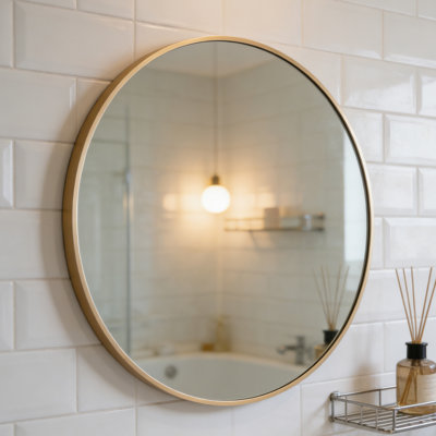 24In Wall Mirror Round Vanity Mirror Aluminium Framed Circle Bathroom Mirror Modern Wall Mirror - Gold