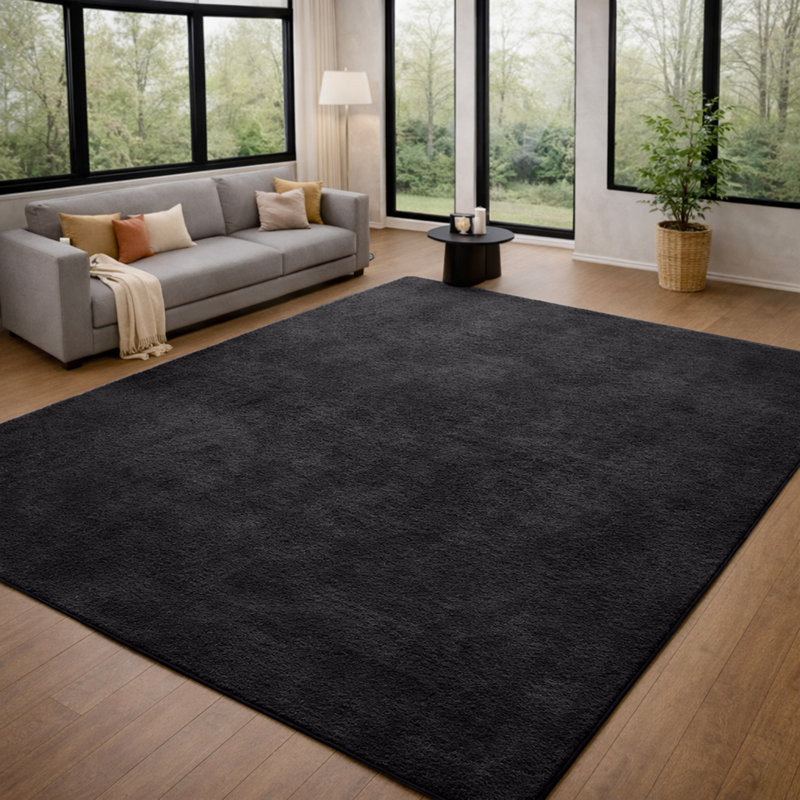 Solid Color Machine Tufted Pashmina Area Rug., Rectangle 80 x 150 cm, Black
