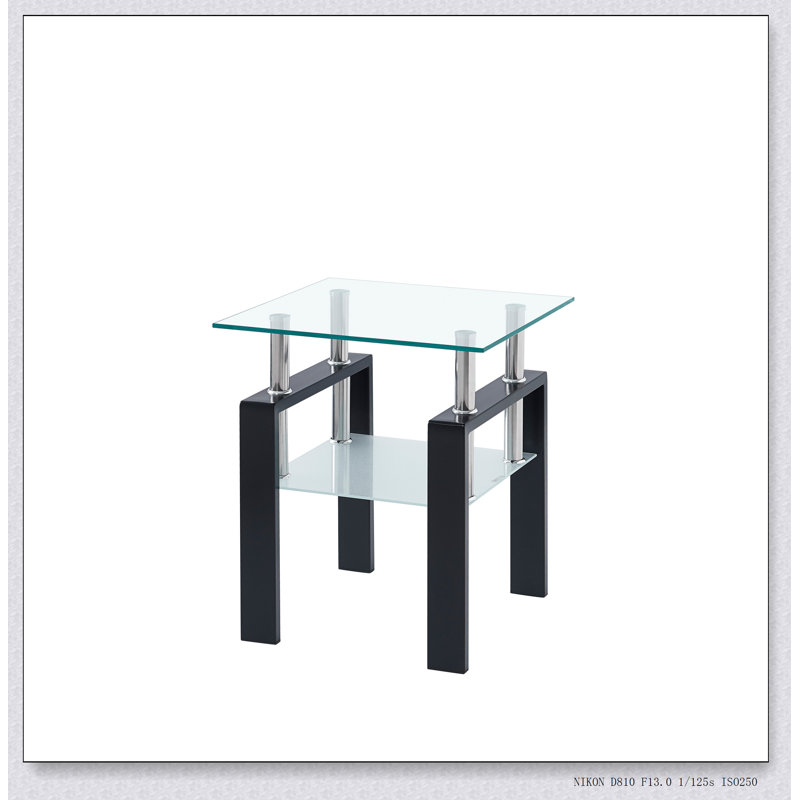 Table de bout en verre trempé transparent, petite table avec rangement à 2 couches, table d'appoint de salon