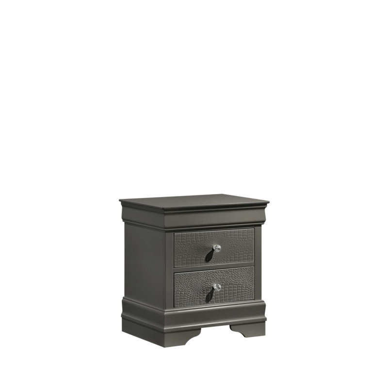 Table de chevet à 2 tiroirs de style moderne Blaze avec finition métallique et luxueuse doublure en velours rouge pour un rangement élégant