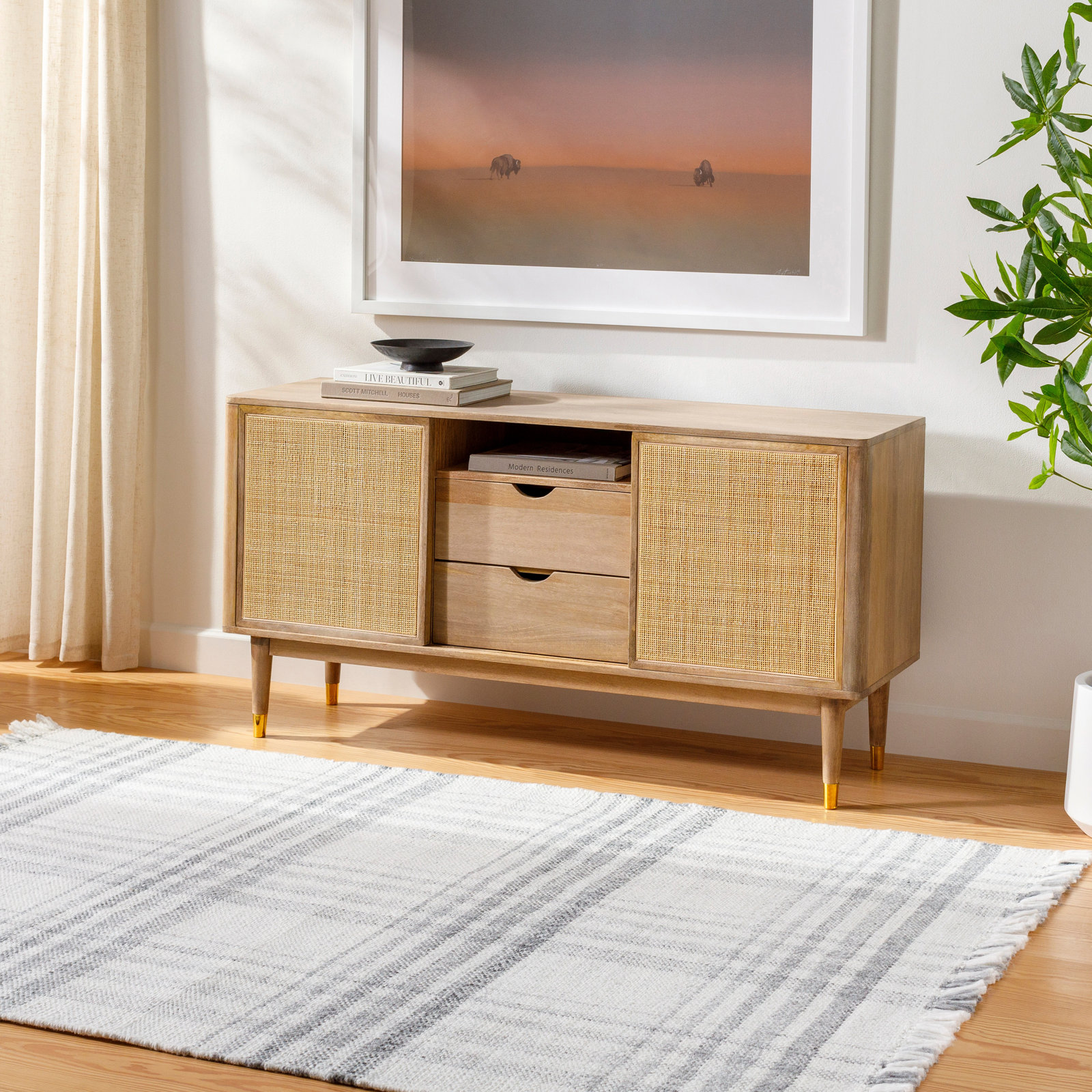 Cay Hand-Woven Gray Plaid Rug, Rectangle 9' x 12'