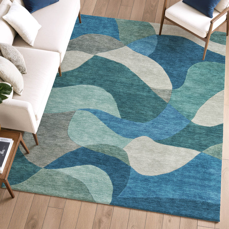 Premium Machine Washable Mayfield AMF2141 abstract Rug, Teal, 8' x 10'