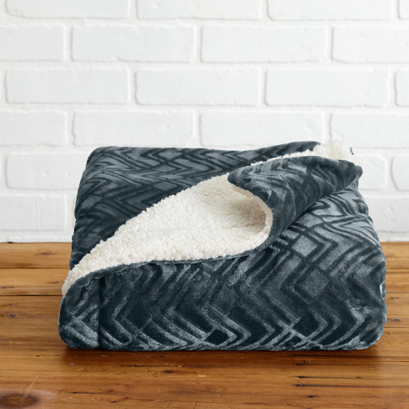 Charcoal Reversible Sherpa Fleece and Velvet Plush Throw Blanket