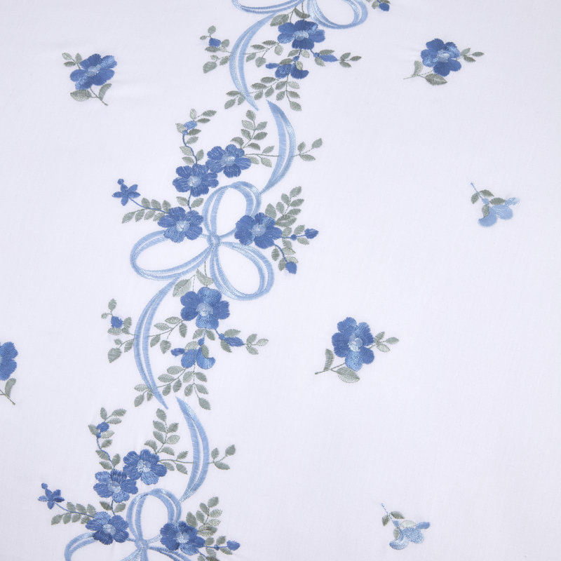 Floral Ribbon Cotton Blend Floral Duvet Cover Set, Single, White
