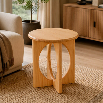 Table d'appoint ronde en pin naturel avec piètement croisé moderne